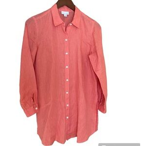 J. Jill Love Linen Coral Long Sleeve Blouse / Shirt XS Petite - 100% Linen NWOT